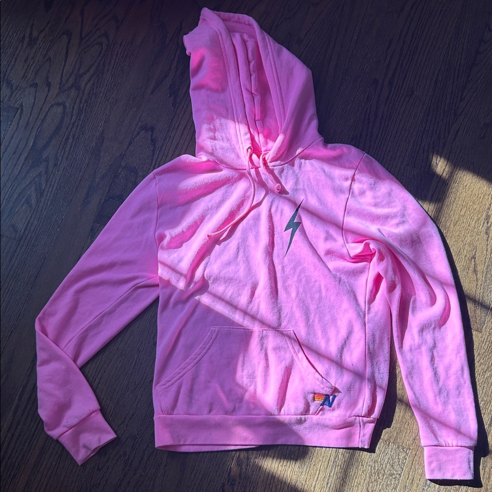Aviator Nation Pink Hoodie with Lightning Bolt
